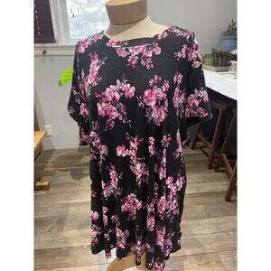 New LuLaRoe Womens Top 2XL Erika Black Hot Pink Floral Swing Tunic Valentines